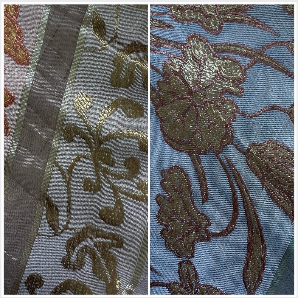 🆕 Fine woven scarf: long, soft in pink, copper & gold w/arabesques & flowers - Picture 11 of 16